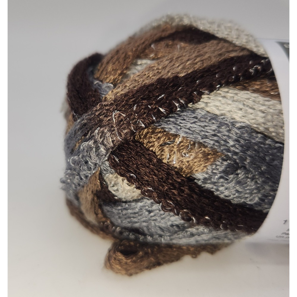 Red Heart Boutique Sashay Yarn Waltz Brown Grey Metallic Ruffle 3.5oz 30yd New - Picture 2 of 6